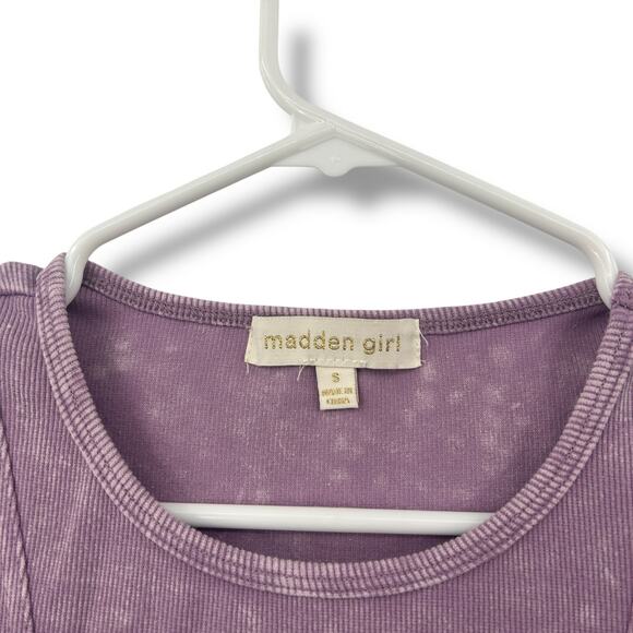 Madden Girl Purple fitted Dress Small ribbed Knit distressed acid wash short slv - Picture 6 of 7